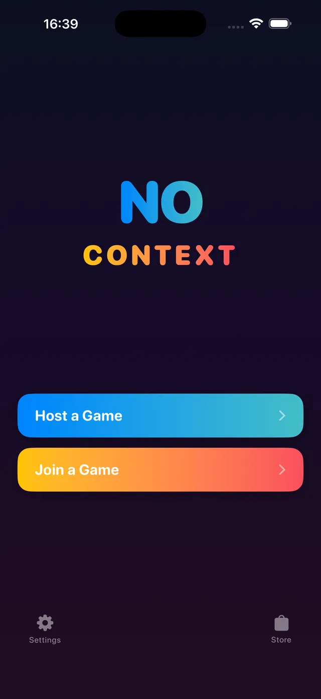 No Context home screen with Host a Game and Join a Game buttons